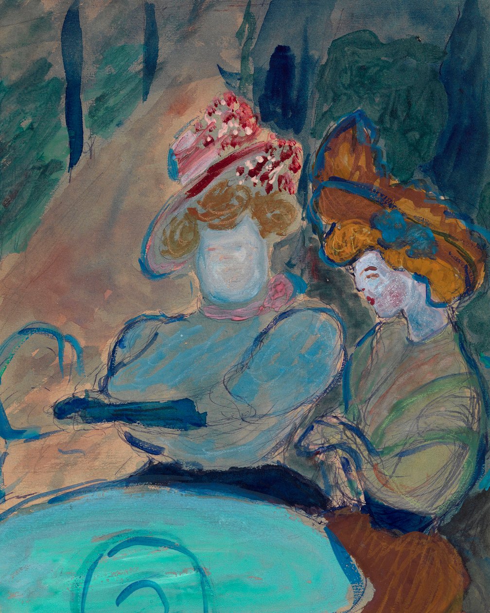 Dvě ženy na terase kavárny - Akvarel, kvaš na papíře od Marianne Von Werefkin (1860-1938), expresionismus - Dvě ženy v pouliční kavárně - Marianne von Verefkin (1860-1938) Akvarel, Kvaš na papíře - 24, 5x19 0,5 cm Soukromá sbírka od Marianne von Werefkin