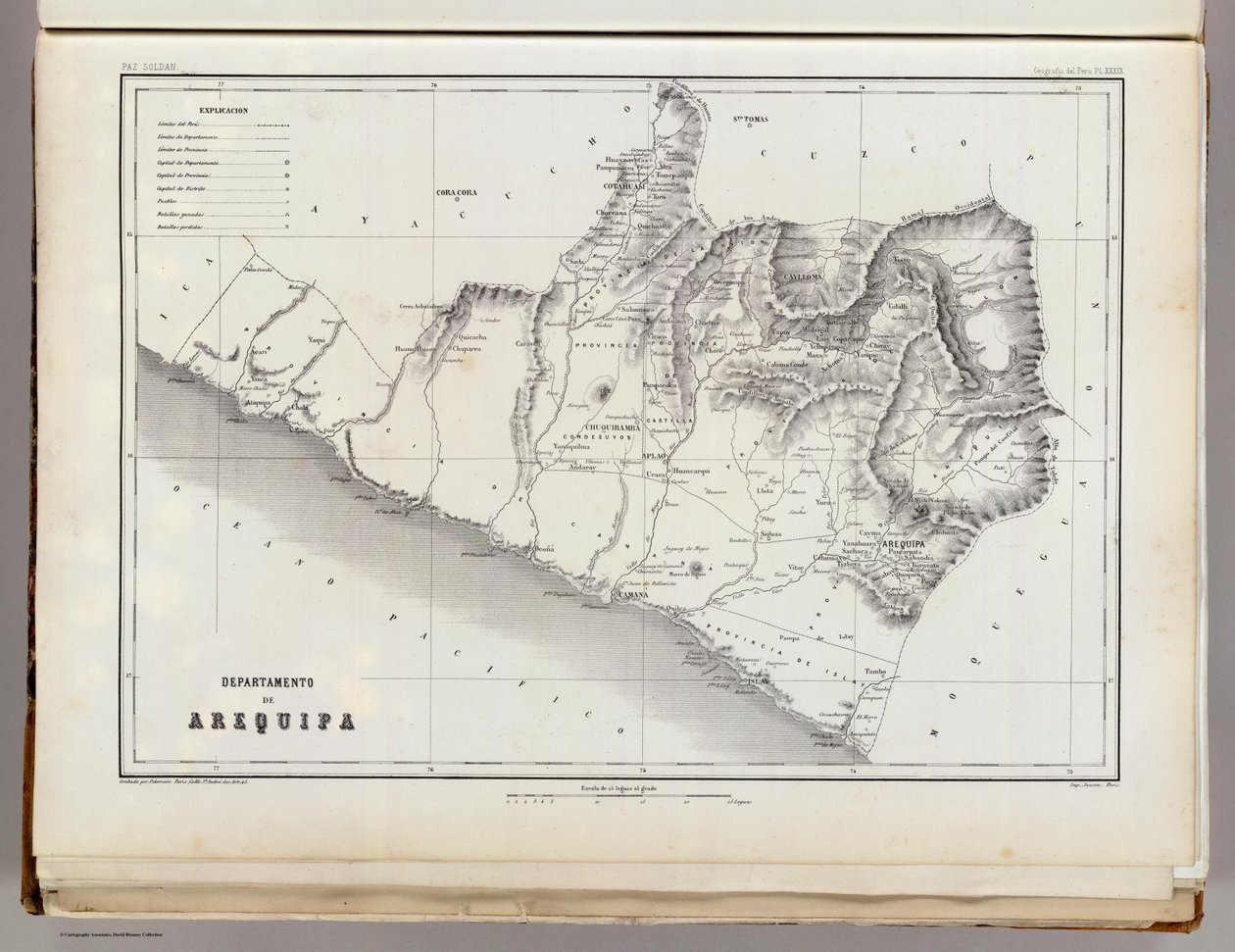 Mapa Arequipa, 1865 od Mariano Felipe Paz Soldan