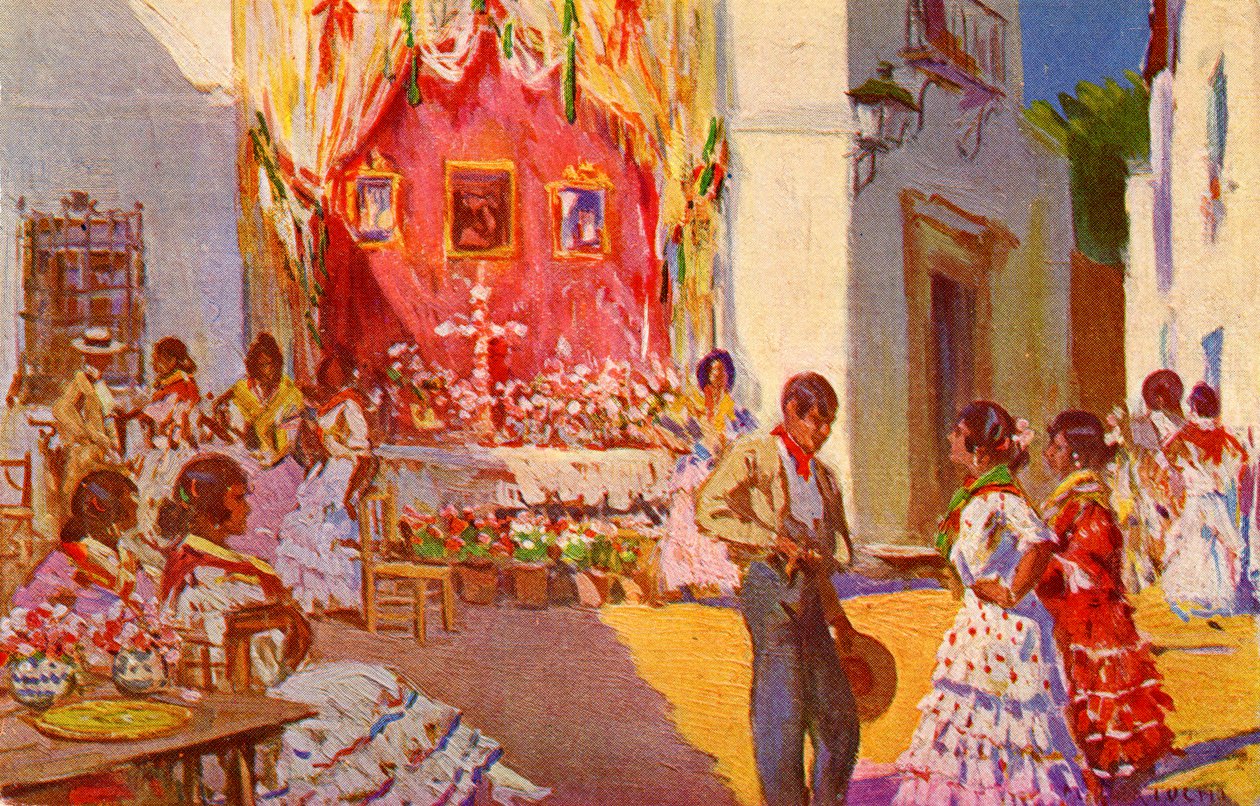 Pouliční oltář pro festival la Cruz de Mayo. Sevilla, Španělsko (ilustrační foto) od Mariano Bertuchi