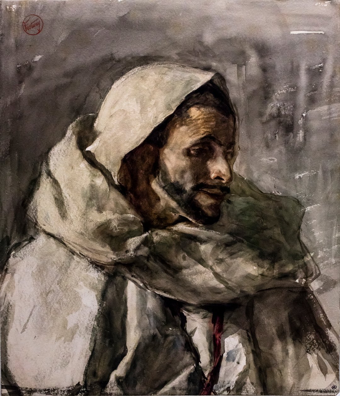 Portrét muže na poprsí, tři čtvrtiny vpravo, kolem roku 1870 (akvarel a grafitová tužka na papíře) od Mariano Fortuny
