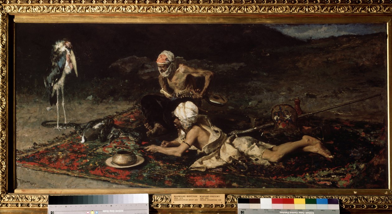 ""Zaklínači hadů"" Hinduističtí zaříkávači hadů Nabízení králíka hadovi (Hinduští zaříkávači hadů) . Obraz Mariano Fortuny y Marsal (1838-1874) od Mariano Fortuny y Marsal