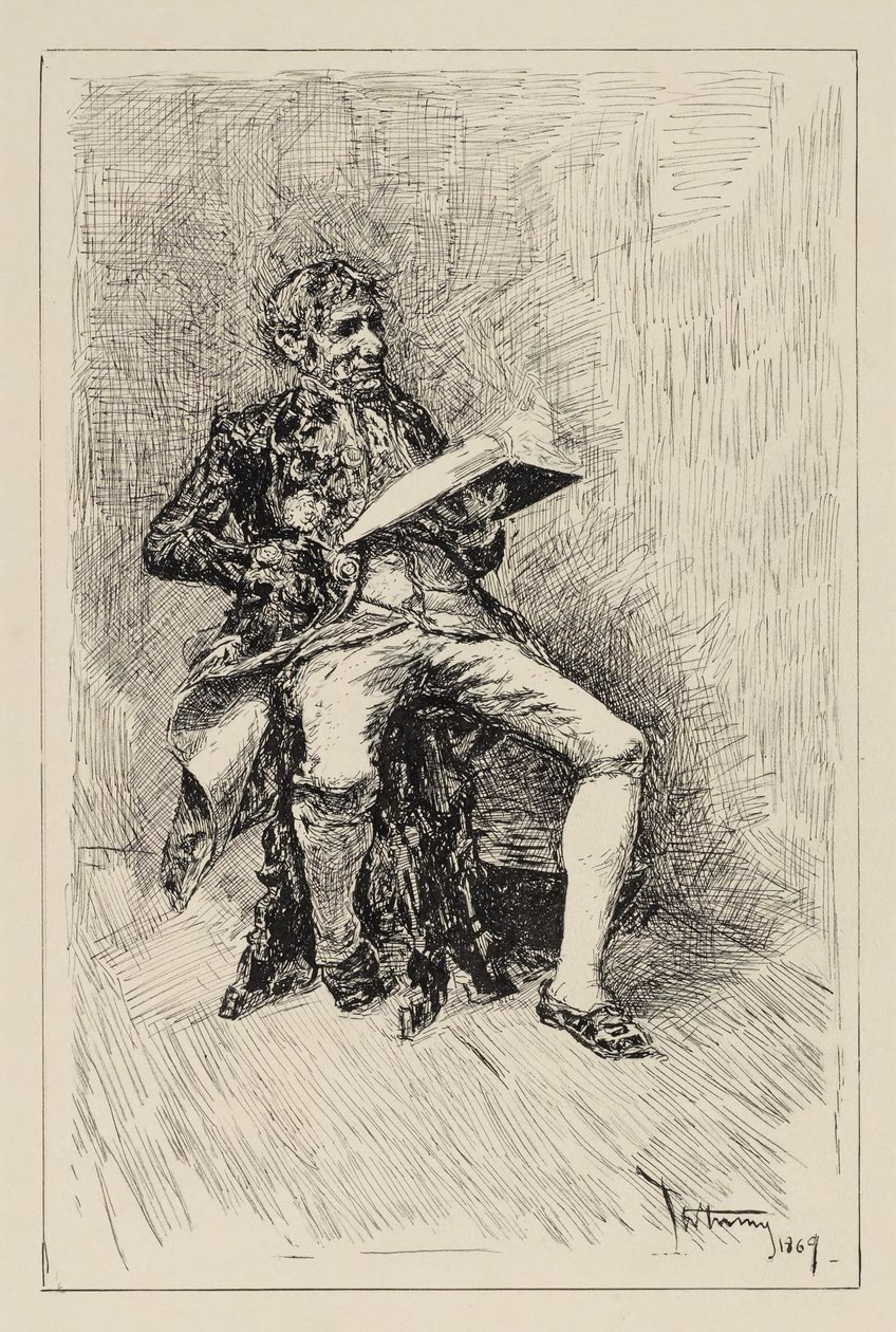 Sitzender Mann, der ein Buch liest od Mariano Fortuny