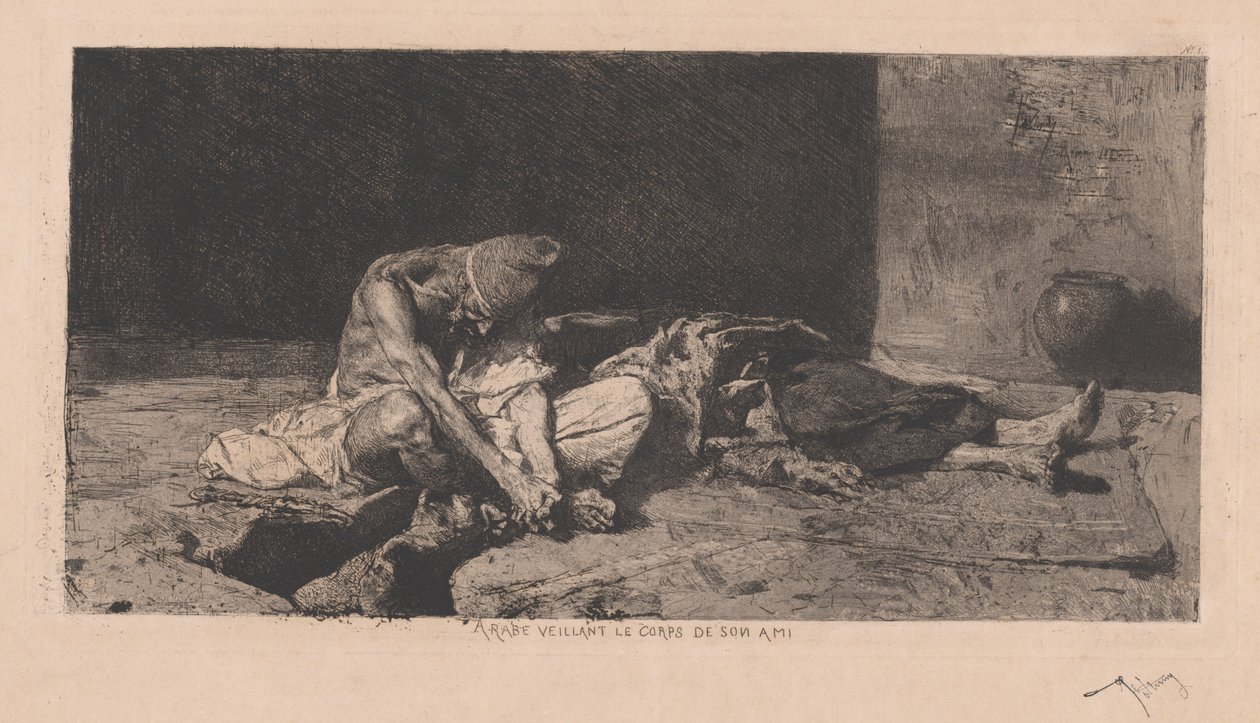 Arabe veillant le corps de son ami (Arab bdí nad tělem svého přítele) od Marià Fortuny