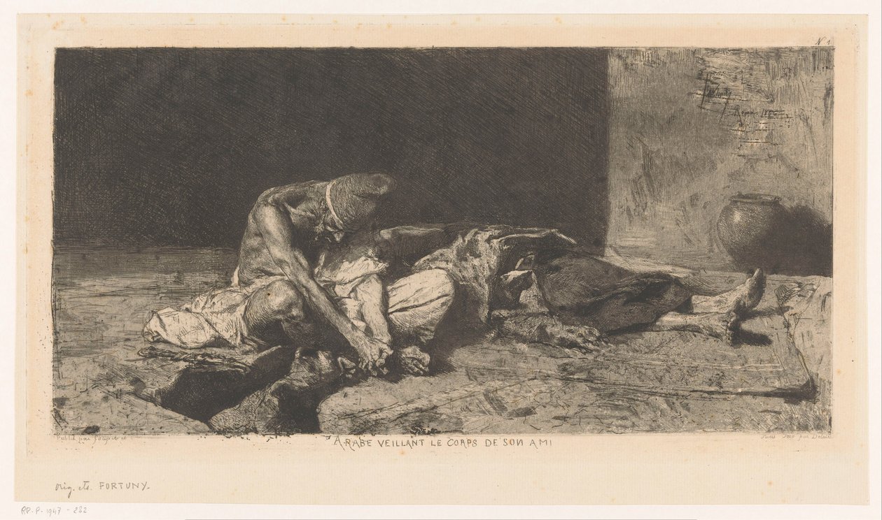 Arab hlídá mrtvé tělo svého přítele Arabe veillant sur le corps de son ami (titul na předmětu) od Mariano José María Bernardo Fortuny y Carbó