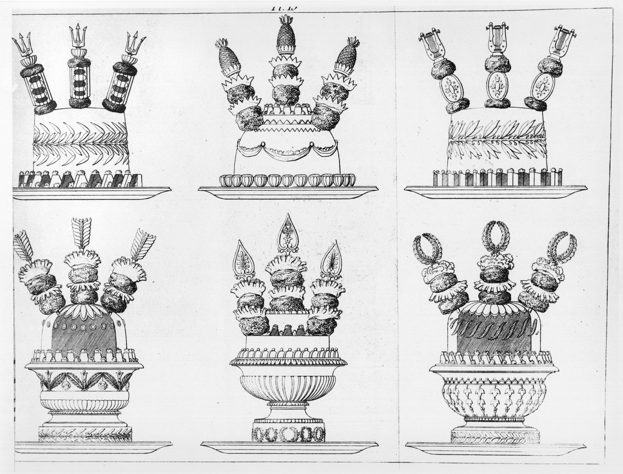 Návrhy na výzdobu jídel z knihy "Le Cuisinier parisien" od Antoina Carema, vydané v roce 1842. od Marie Antoine Careme