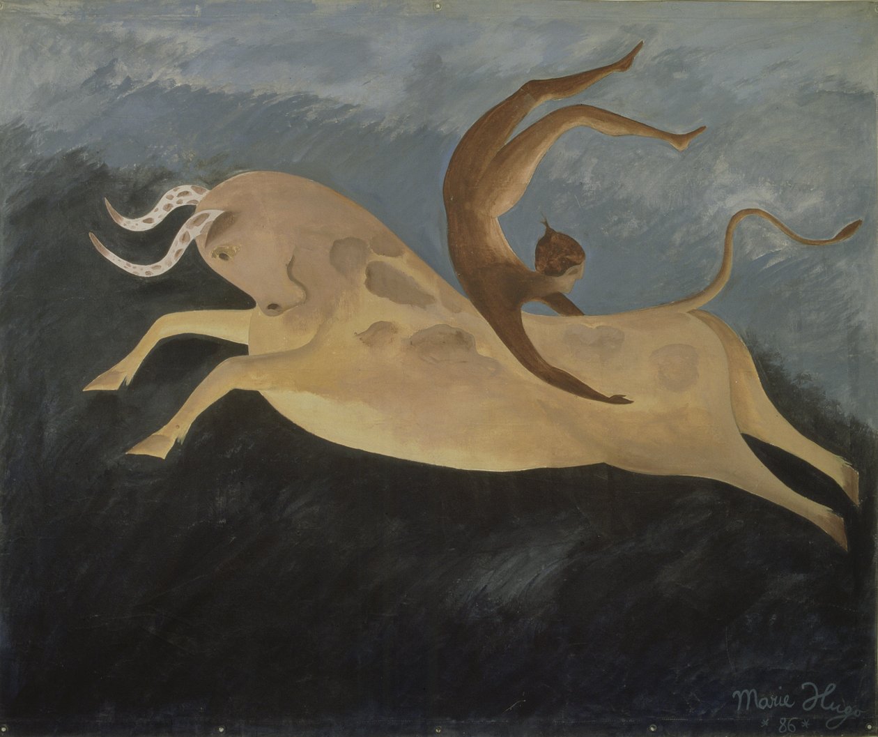 Taureau au Danseur Cretois, 1987 (akryl na plátně) od Marie Hugo