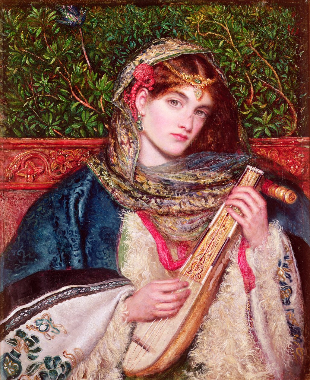 Dívka hraje hudbu od Marie Spartali Stillman