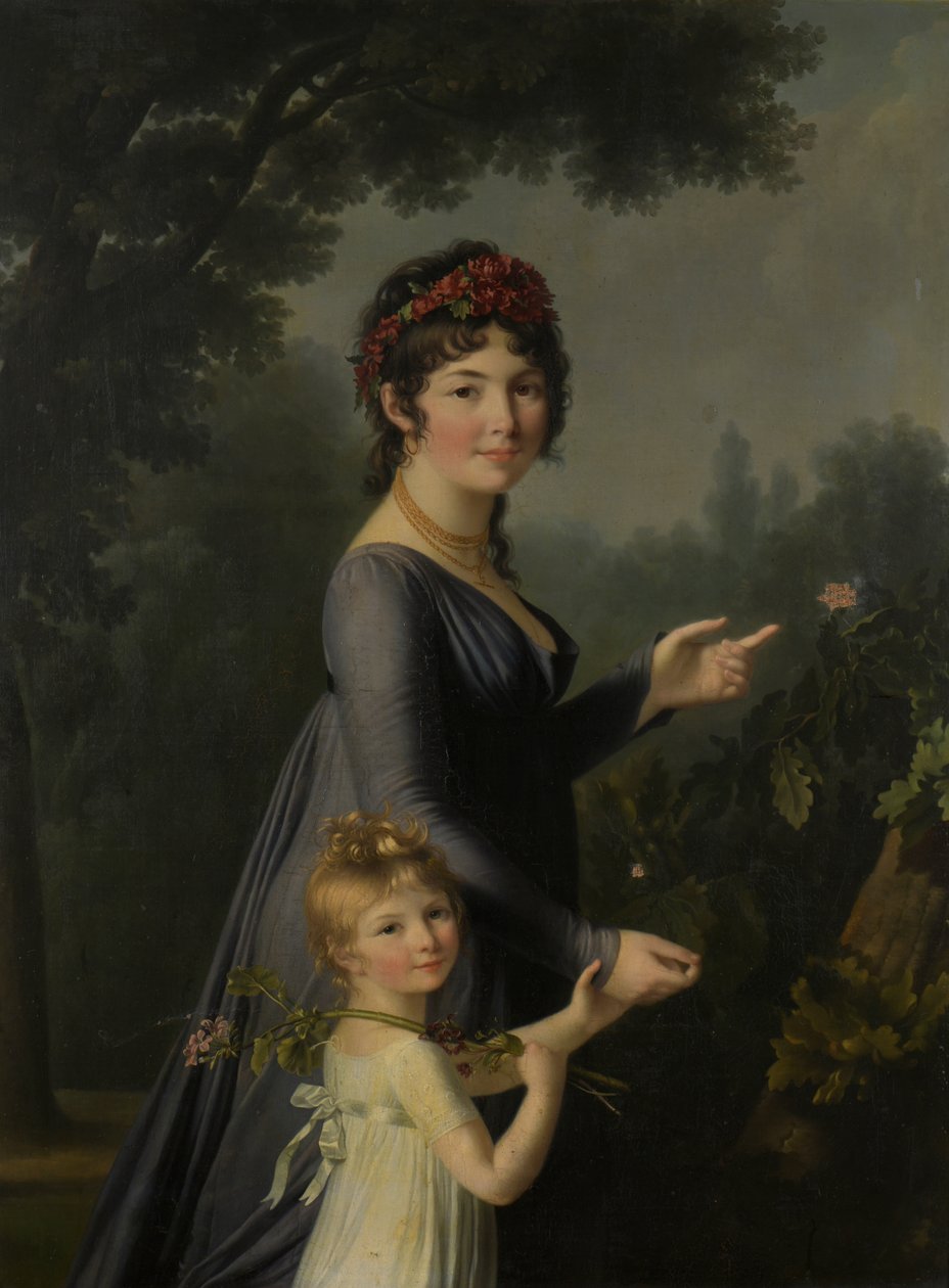 Portrét Marie Geneviève Lemoine s dcerou Anne Aglaé Deluchi v parku. od Marie Elisabeth Lemoine