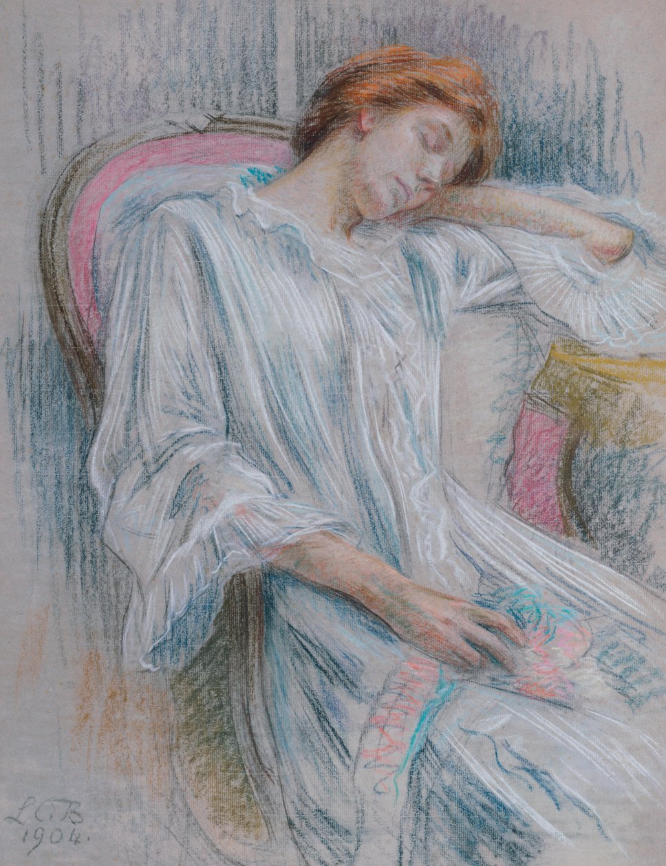 Mladá žena spí v křesle od Marie Louise Catherine Breslau