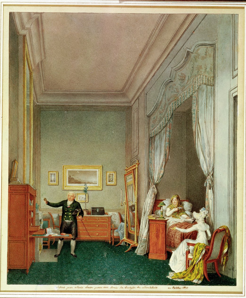 Císařovnina ložnice s vévodkyní de Montebello a Jean-Nicolas Corvisartem (1755-1821) říjen 1813 od Marie Louise de Hapsburg Lorraine