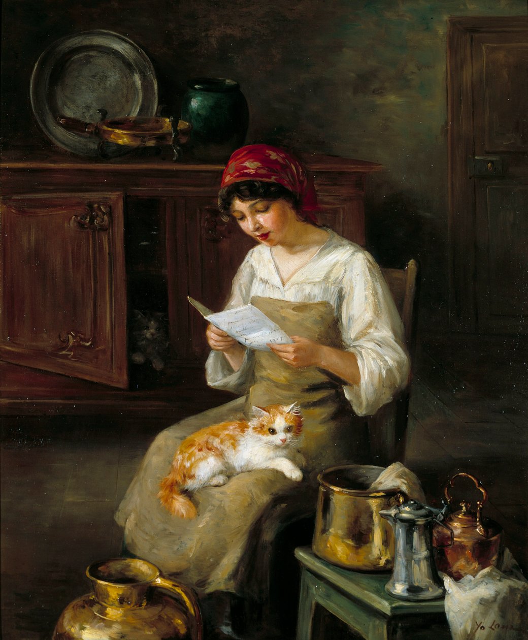 Mladá žena čte dopis. Obraz Marie-Yvonne Laur Dite Yo (1879-1943) od Marie Yvonne Yo Laur