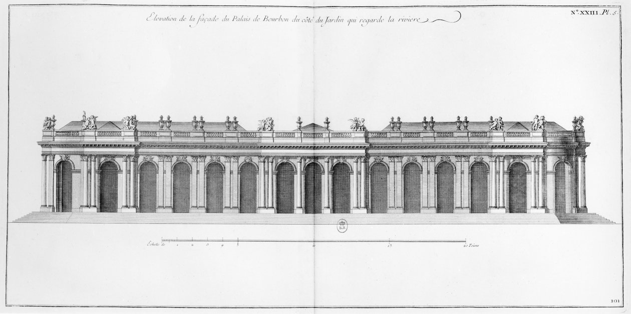 Fasáda na Seině Palais Bourbon, Paříž, z „L