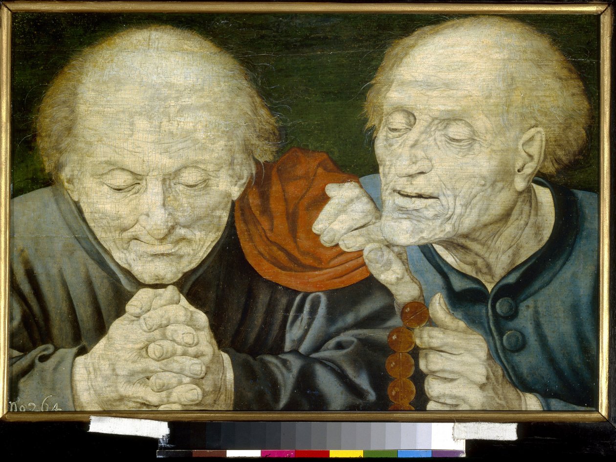 Dva staříci (Two Old Men). Malba Marinuse Claeszoona van Reymerswaele (kolem 1490-po 1567), olej na dřevě. Nizozemské umění 16. století. Státní muzeum výtvarných umění A. Puškina, Moskva. od Marinus van Reymerswaele
