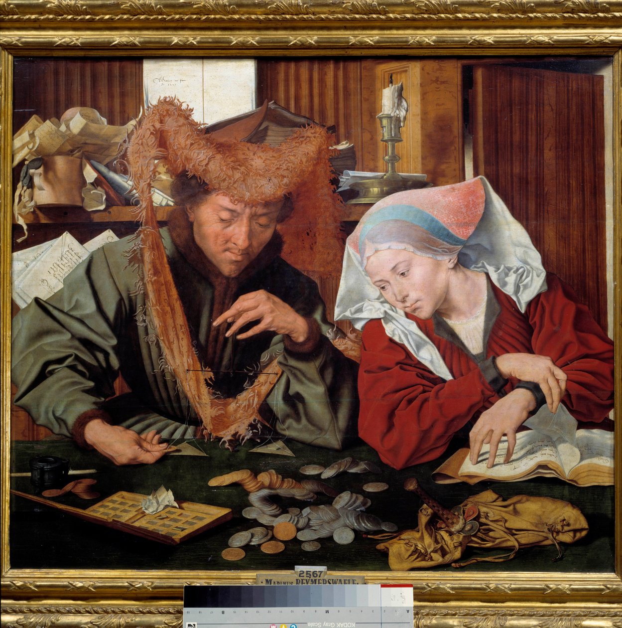 Směnárník a jeho žena Pár půjčovatelů peněz počítá a váží peníze. Obraz Marinus Claeszoon van Reymerswaele (1493-1567) 1538 Madrid, Prado Museum od Marinus van Reymerswaele