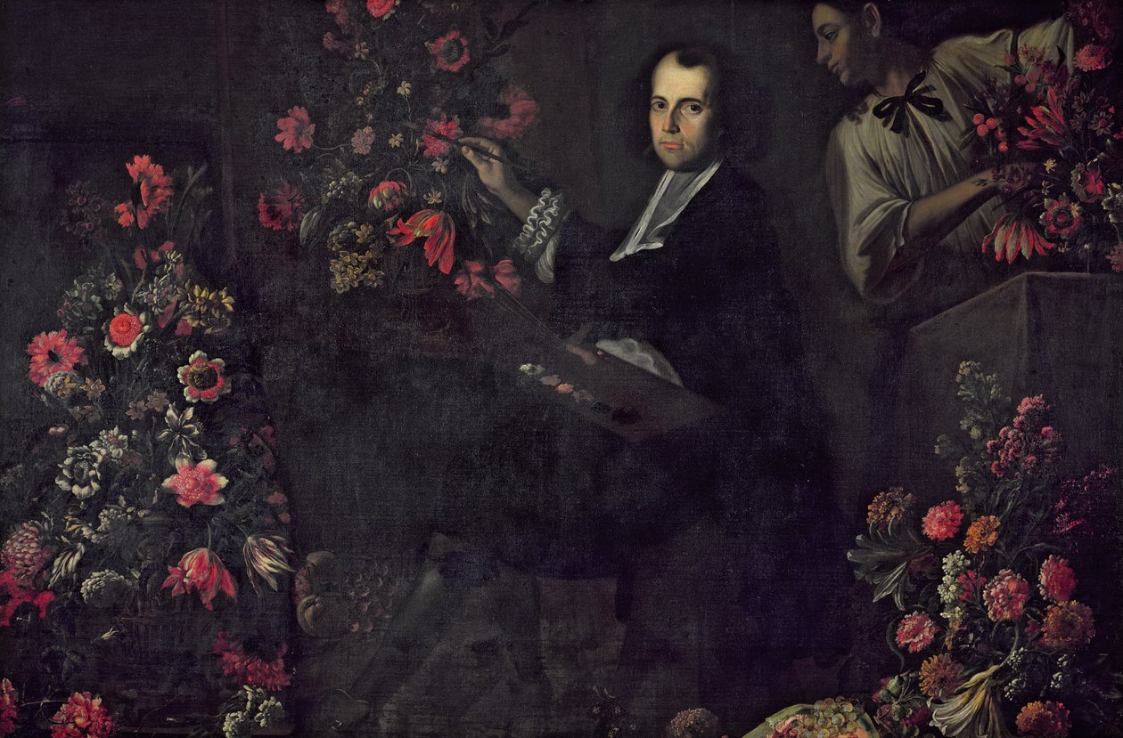 Autoportrét se sluhou, kolem 1650 od Mario dei Fiori