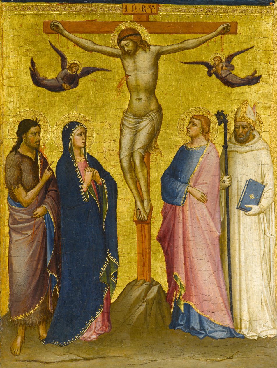 Ukřižování se sv. Janem Křtitelem, Pannou Marií, sv. Janem Evangelistou a kartuziánským světcem, kolem 1385-1390 (tempera a plátkové zlato na desce) od Mariotto di attr.to Nardo