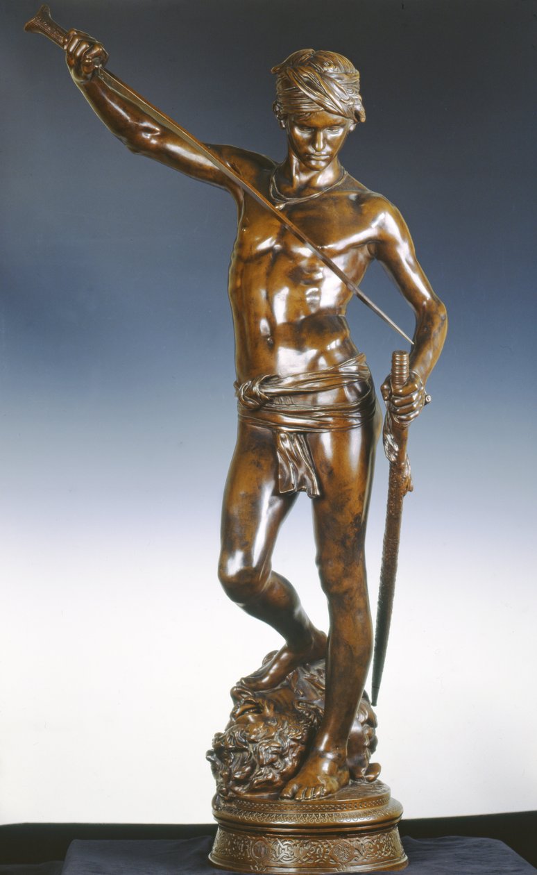 David s hlavou Goliáše, kolem roku 1872 (bronz s tmavě hnědou patinou) od Marius Jean Antonin Mercie