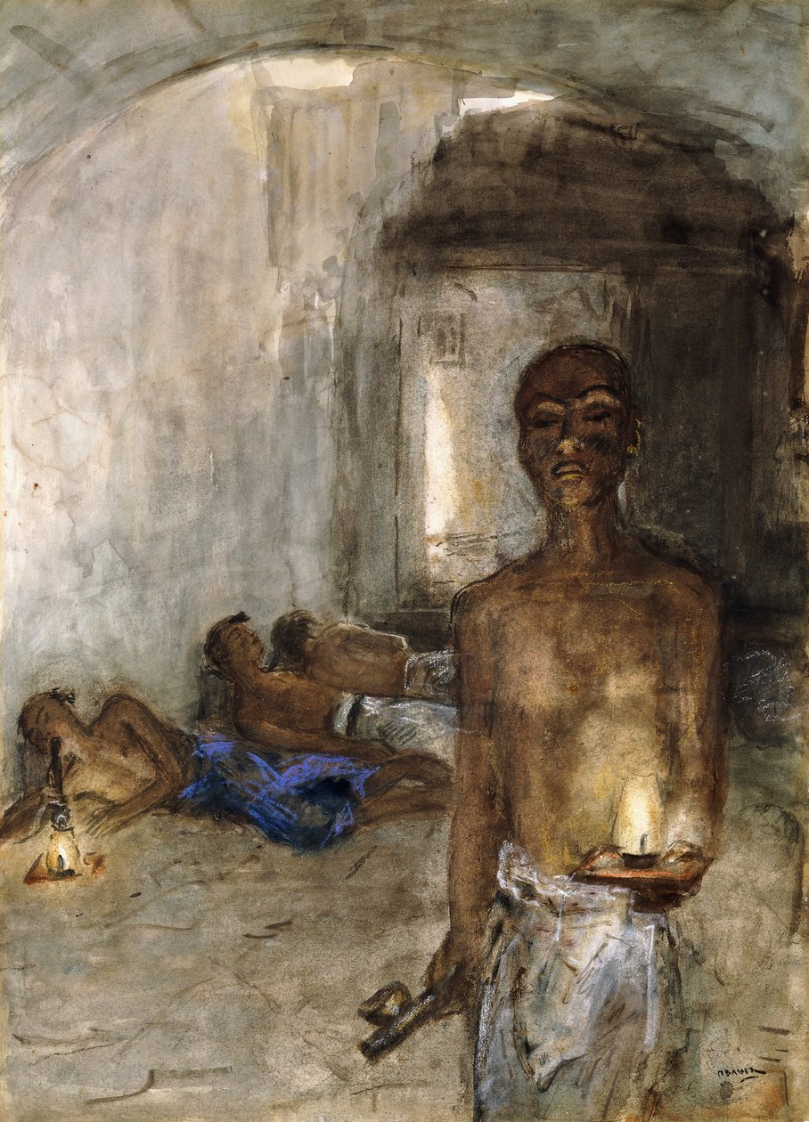 Kuřák opia, Saigon (akvarel a barevné křídy) od Marius Alexander Jacques Bauer