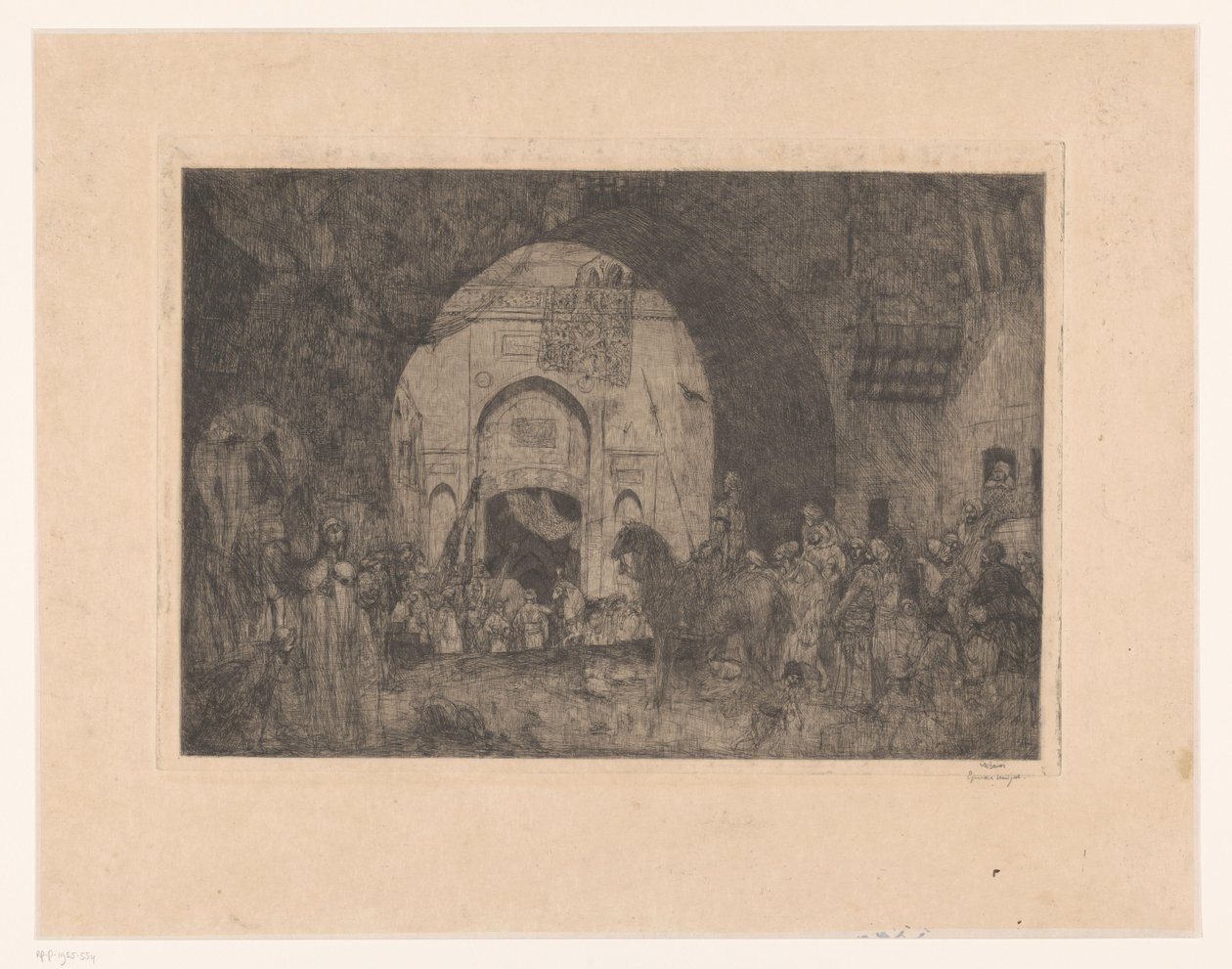 Východní jezdci a lidé u brány od Marius Bauer (signed by artist)