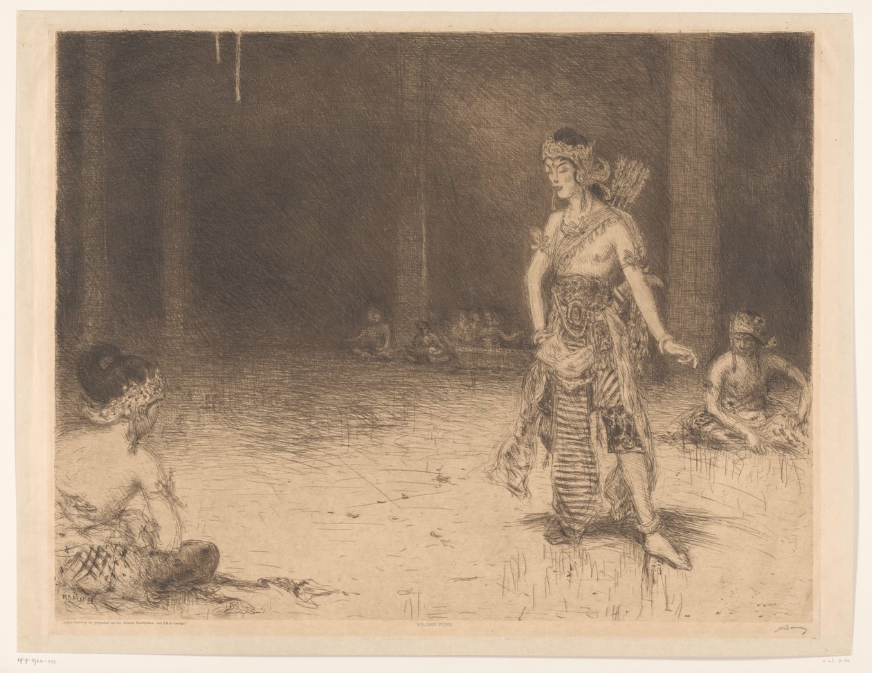 Wayang Wong (původní název na objektu) Indiánská pocta u příležitosti stříbrné svatby královny H. M. (původní název série na objektu) od Marius Bauer (signed by artist)