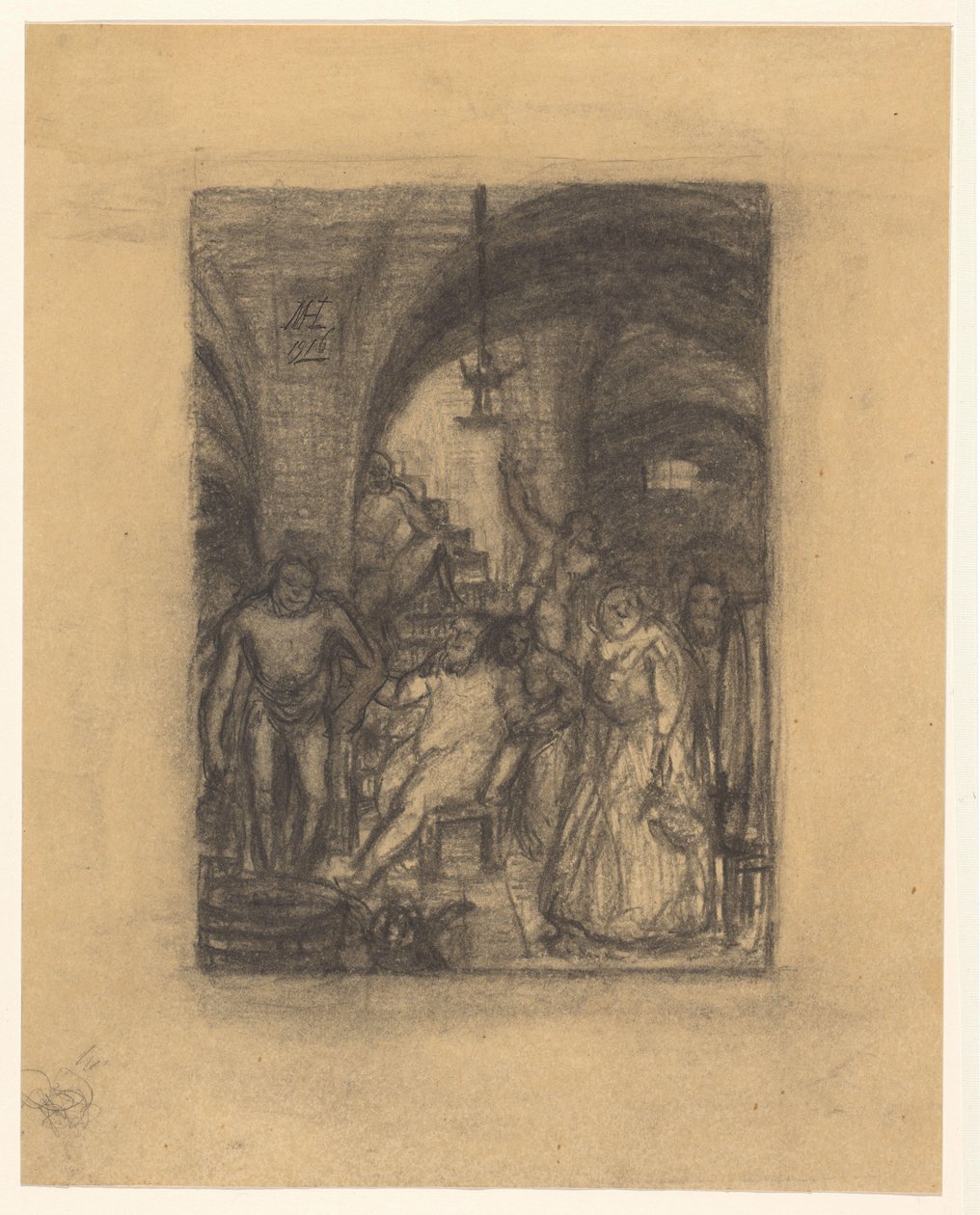 Setkání, možná Bacchanal, v klenuté místnosti od Marius Holleman (signed by artist)