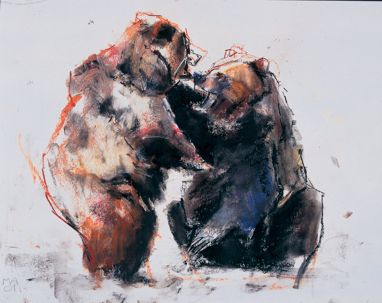 Evropští medvědi hnědí, 2001 (uhlí a konte na papíře) od Mark Adlington