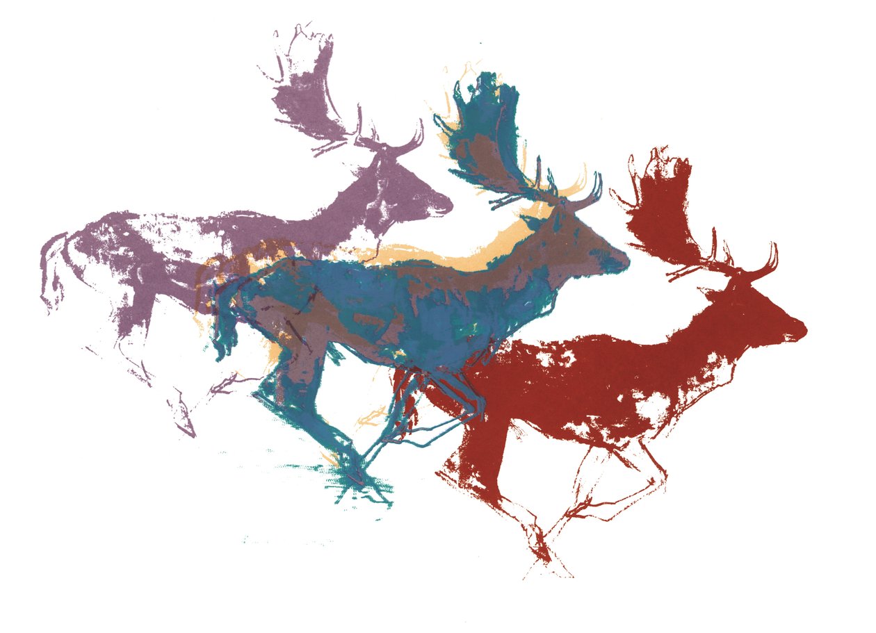 Fallow Bucks (tři), 2015, (sítotisk) od Mark Adlington
