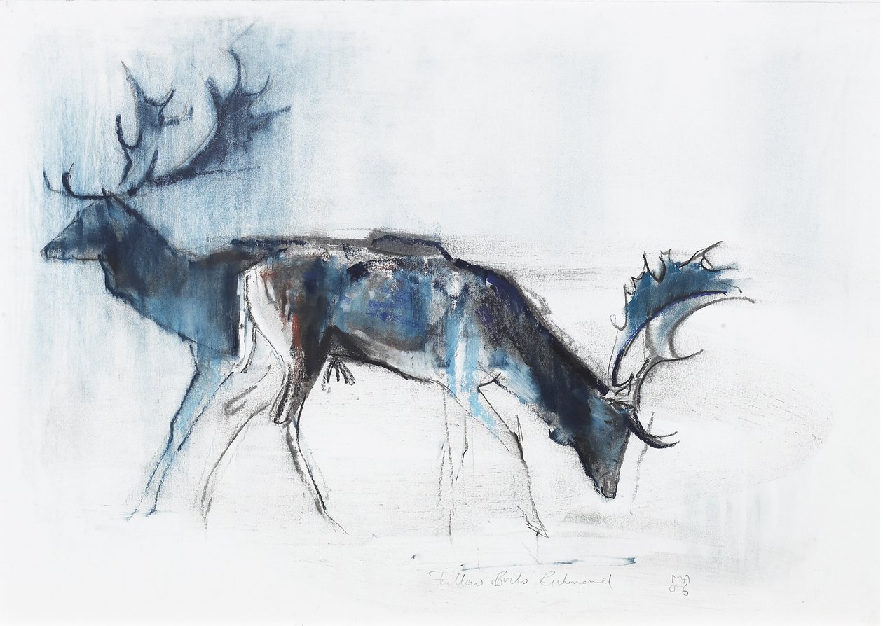 Fallow Bucks, Richmond, 2006 (charcoal und conte na papíře) od Mark Adlington