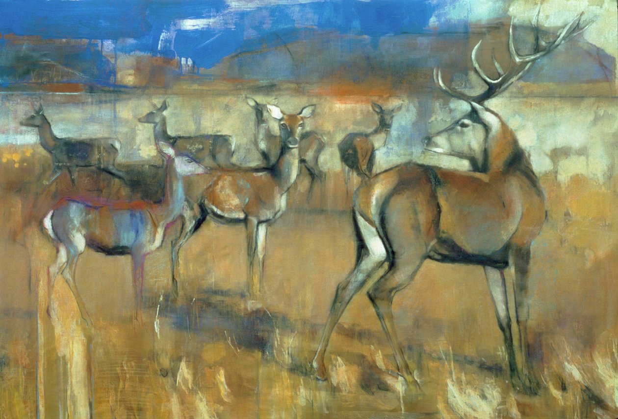 Gathering Deer, 1998 (kombinovaná média a koláž na papíře) od Mark Adlington