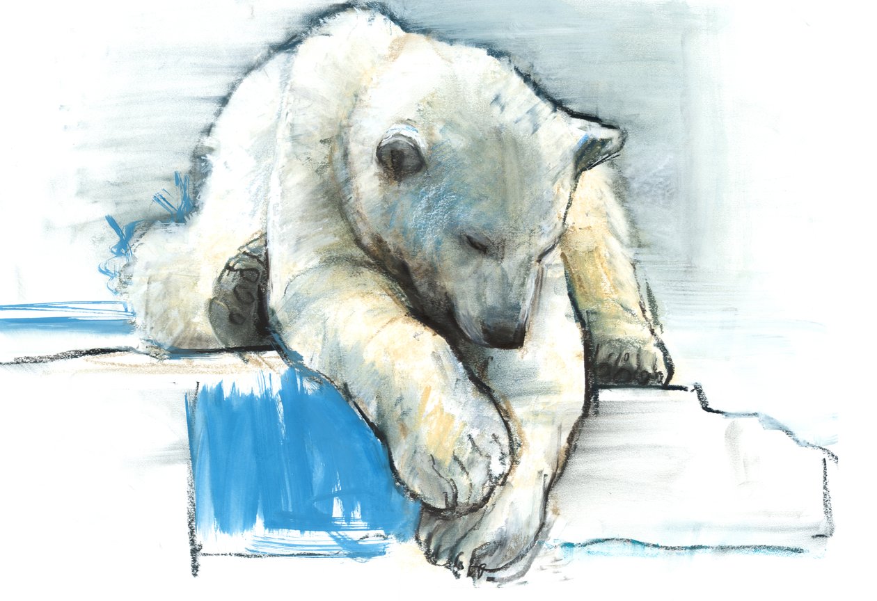 Za hranou, 2016, (kontura a pastel na papíře) od Mark Adlington