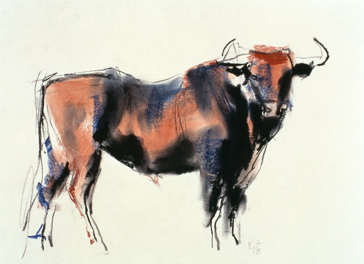 Red Bull, 1998 (grafit, conte a dřevěné uhlí na papíře) od Mark Adlington