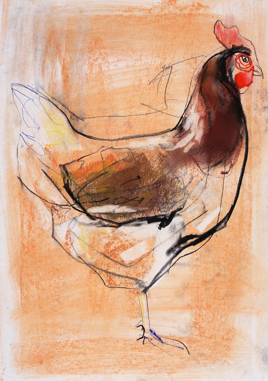 Standing Hen, 1998 (grafit, conte a dřevěné uhlí na papíře) od Mark Adlington