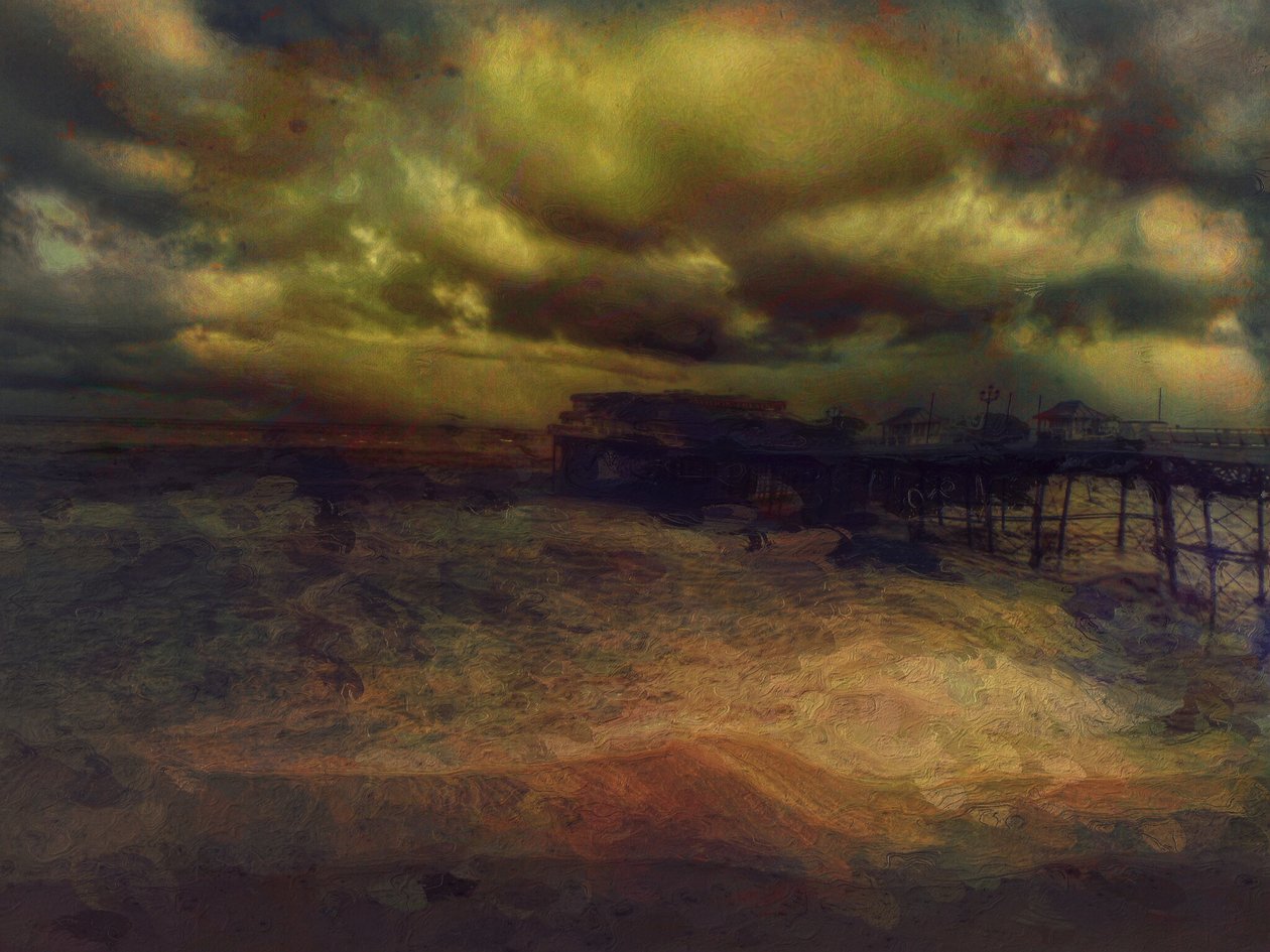 Noční bouře, Cromer Pier, Norfolk (kombinovaná technika) od Mark Gordon