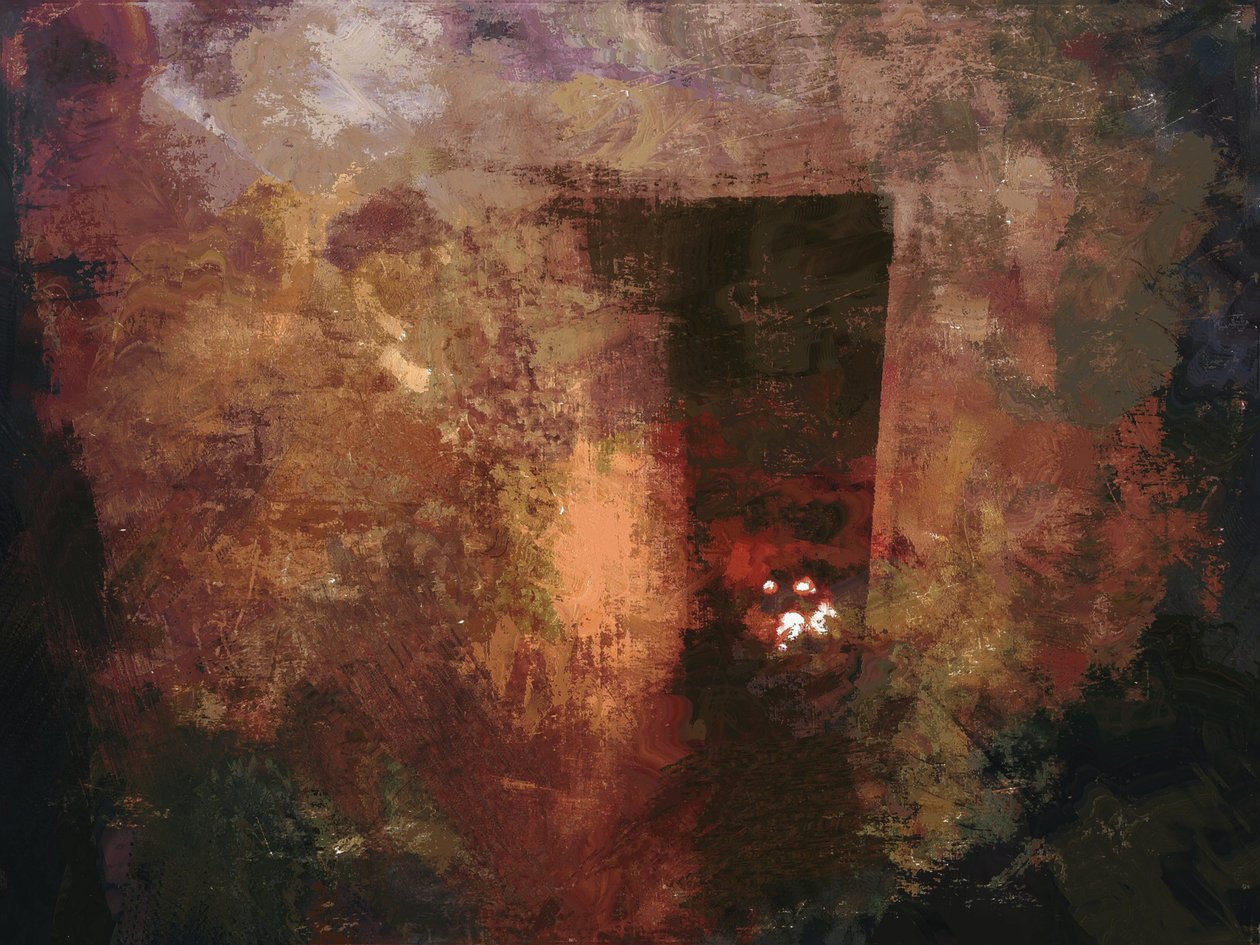 Série irských chalup - přední dveře/růžová stěna s ohništěm z trávy od Mark Gordon
