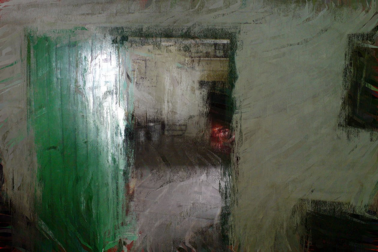 Série Irish cottage - zelené dveře (kombinovaná technika) od Mark Gordon
