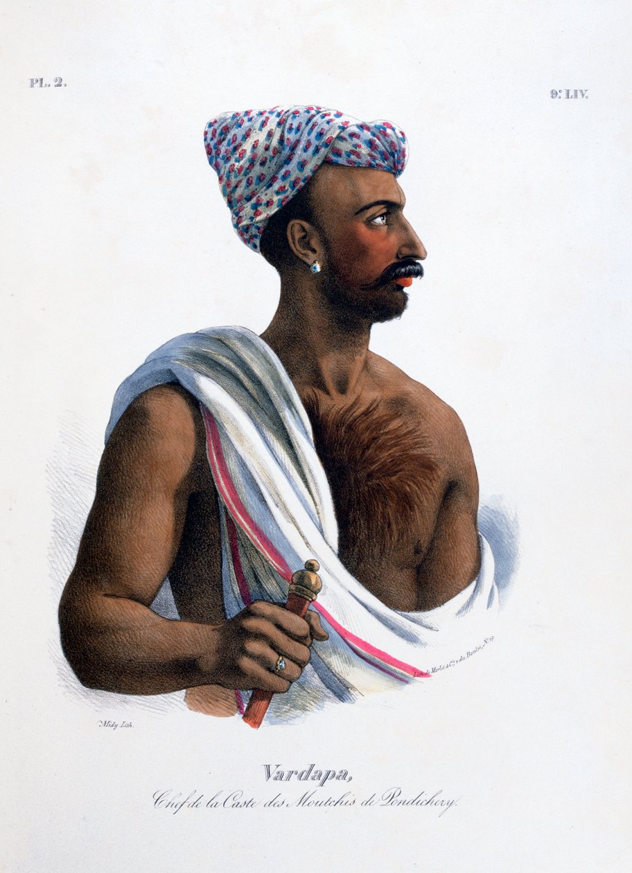 „Náčelník kasty v Pondicherry Puducherry“, Indie, 1828 od Marlet et Cie