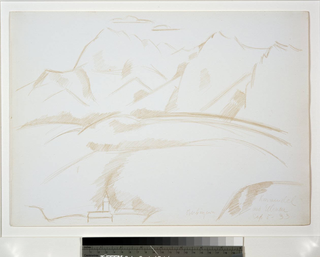 Horská krajina s kostelní věží v popředí od Marsden Hartley