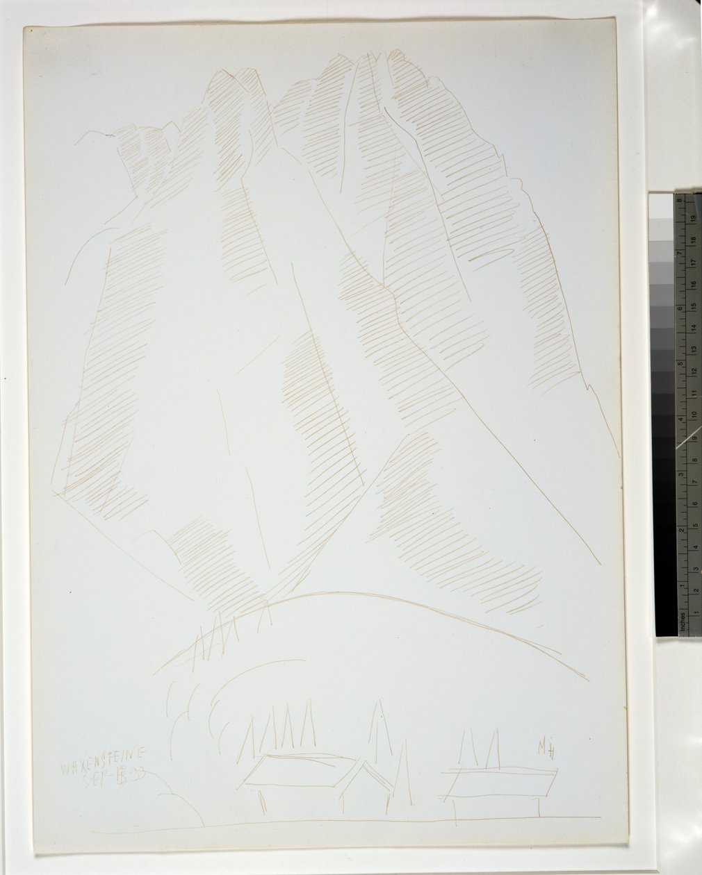 Horská krajina se dvěma budovami v popředí od Marsden Hartley