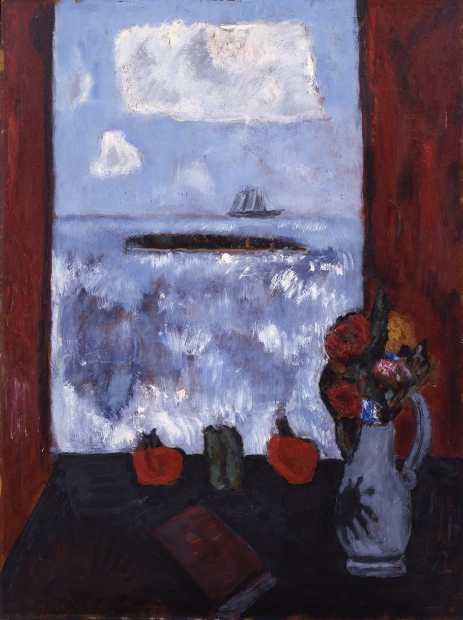 Léto, Moře, Okno, Červená Opona, 1942 (olej na masonitu) od Marsden Hartley