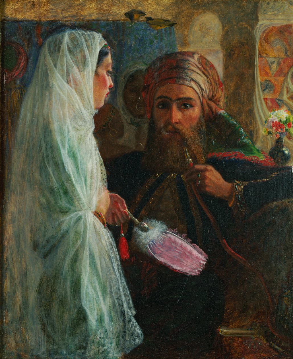The Hookah Smoker (olej na plátně položeném na palubě) od Marshall Claxton