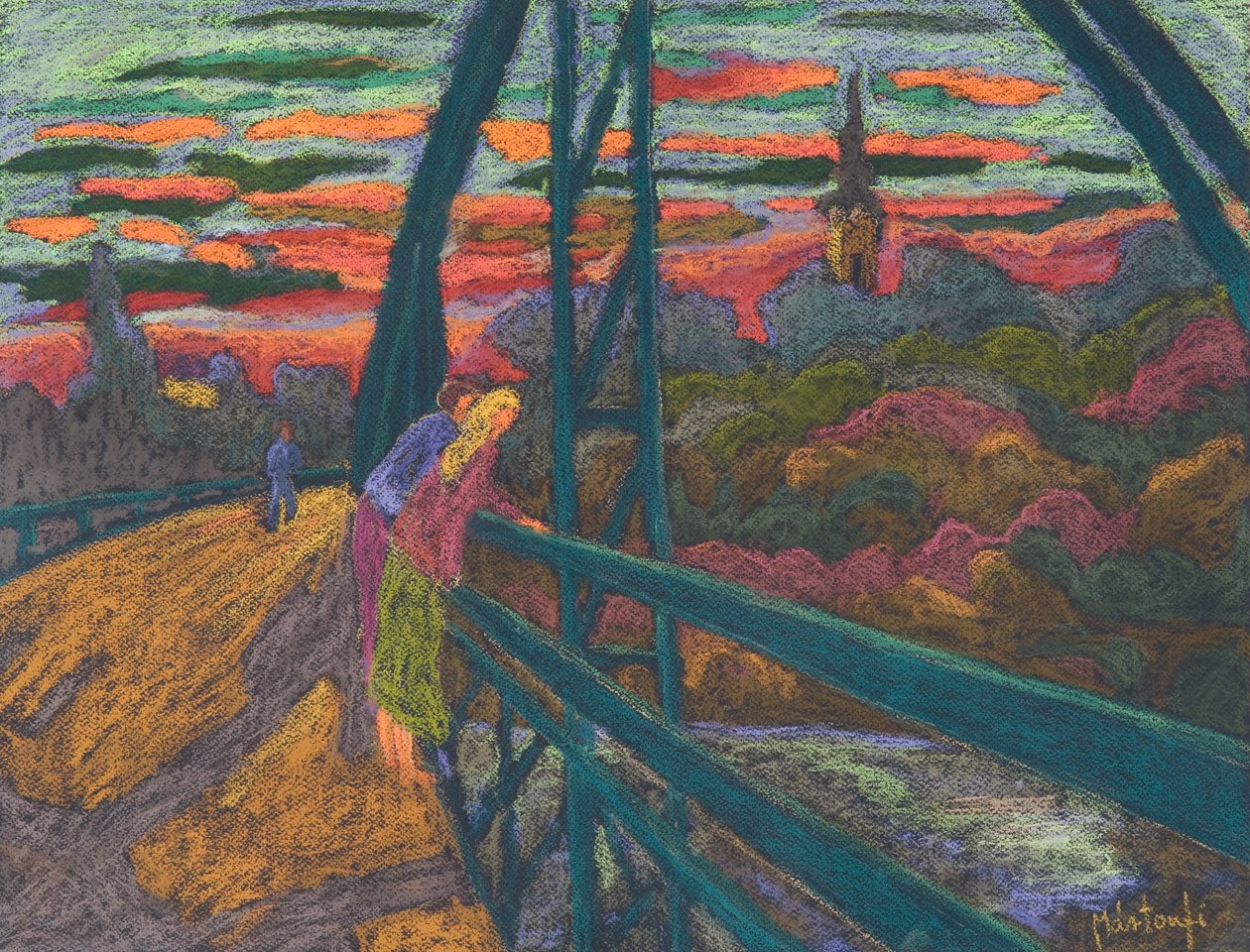 Na mostě, 2009 (pastel na papíře) od Marta Martonfi Benke