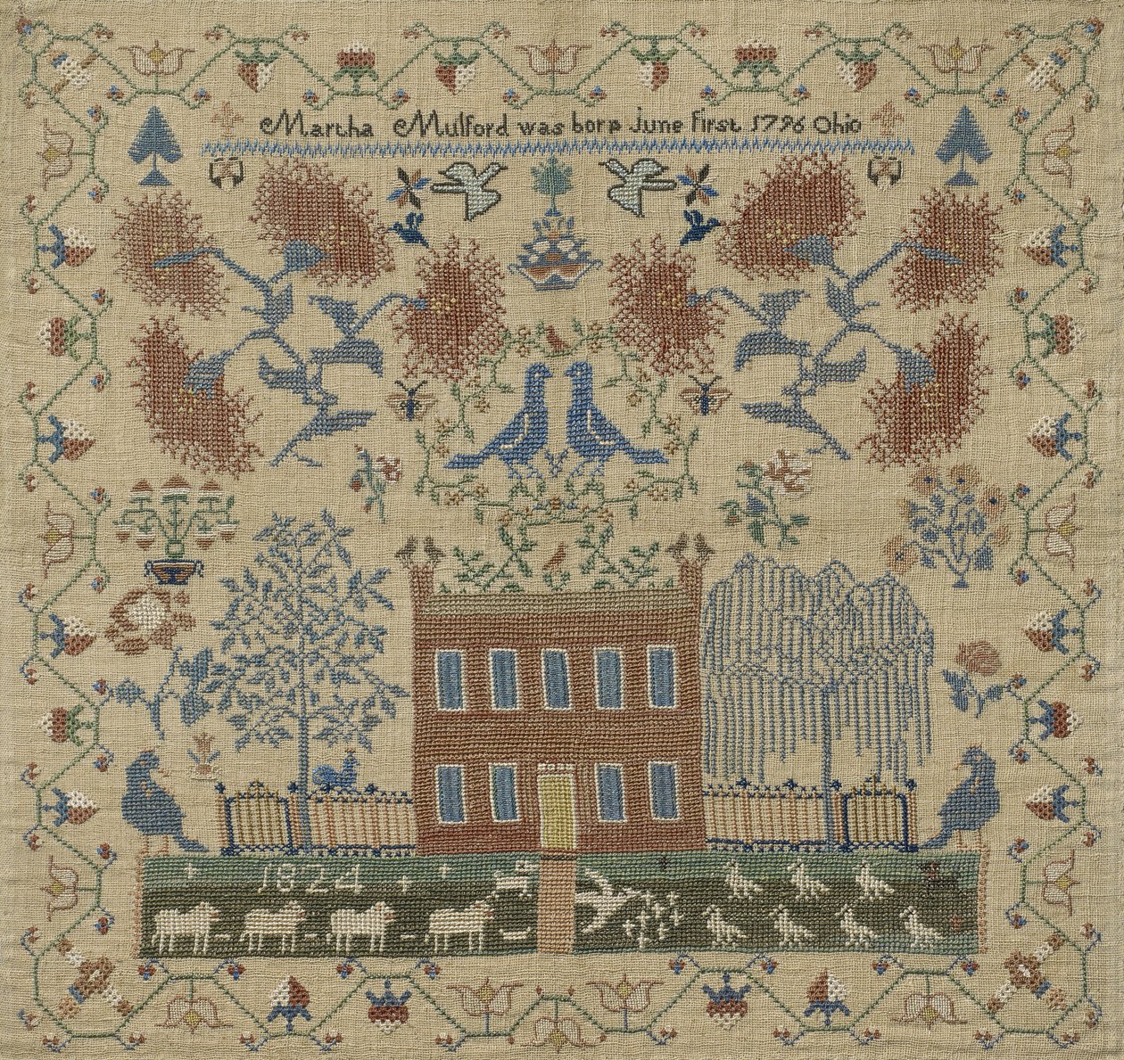 Sampler, 1824 (hedvábí na plátně) od Martha Mulford