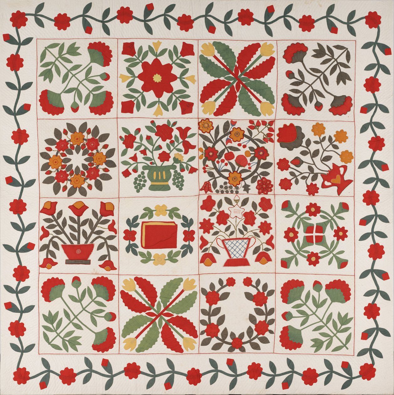"Album Quilt", Baltimore, Maryland, kolem roku 1861 (bavlna s hedvábím a vlnou) od Martha E. Keech
