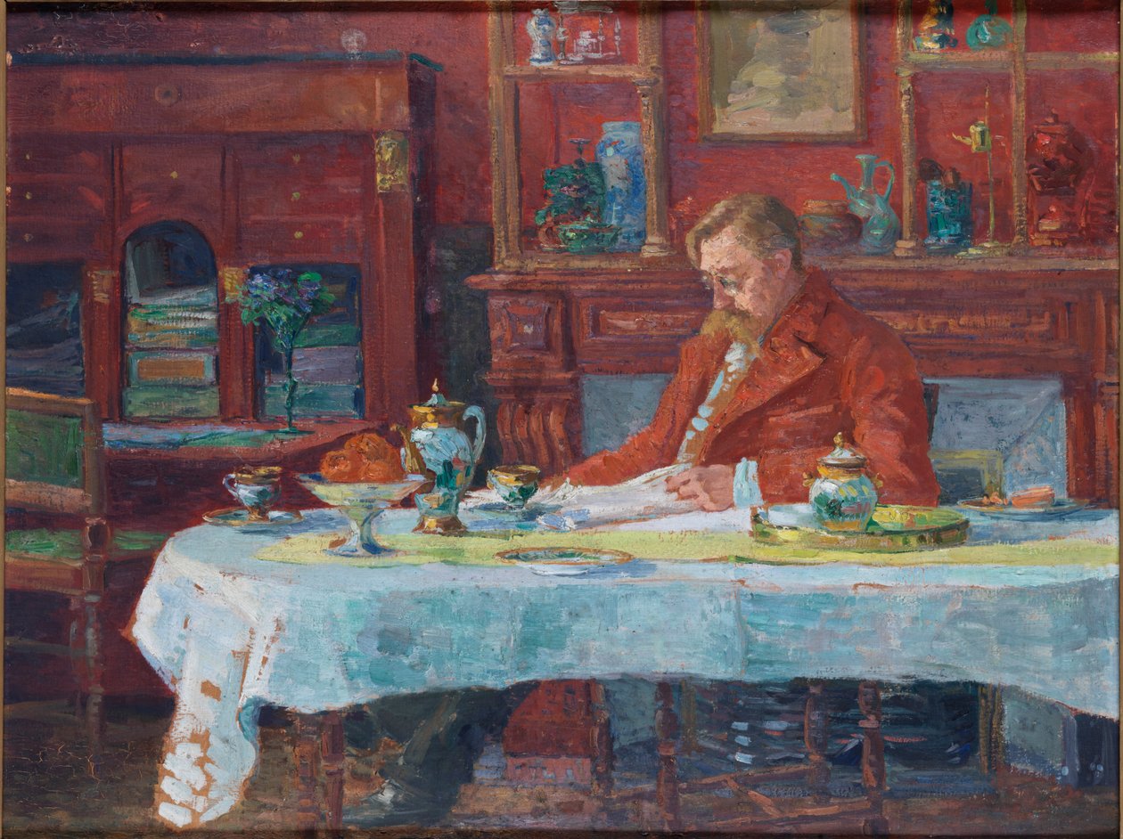 Émile Verhaeren 1855-1918 u stolu, 1900. od Marthe Verhaeren
