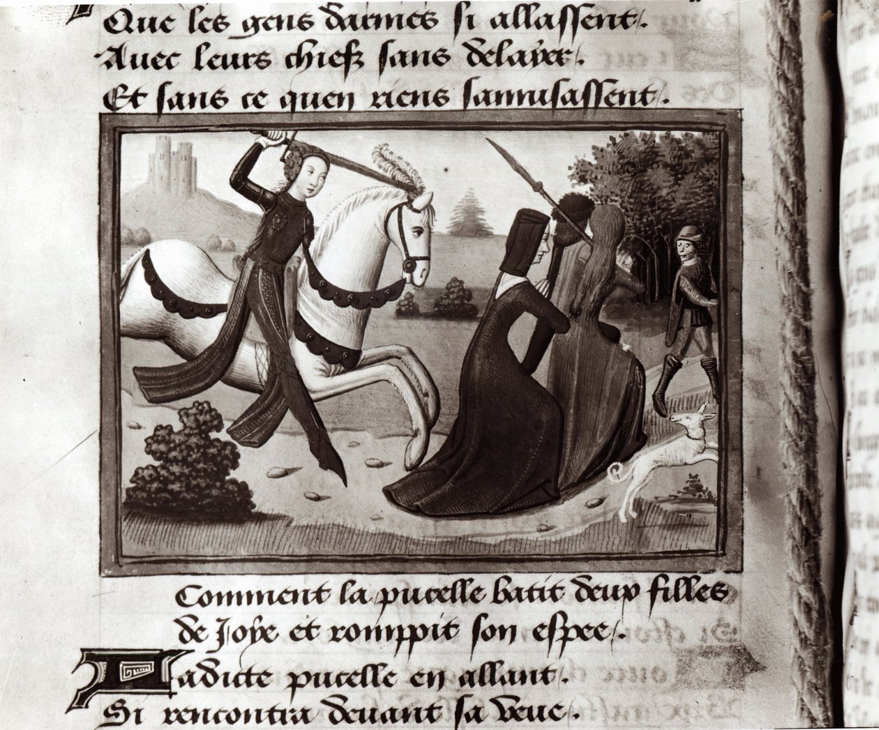 Paní Fr 5054 Johanka z Arku (1412-31) vyhánějící prostitutky z vojenského tábora z vigilií Karla VII., kolem roku 1484 od Martial de Paris