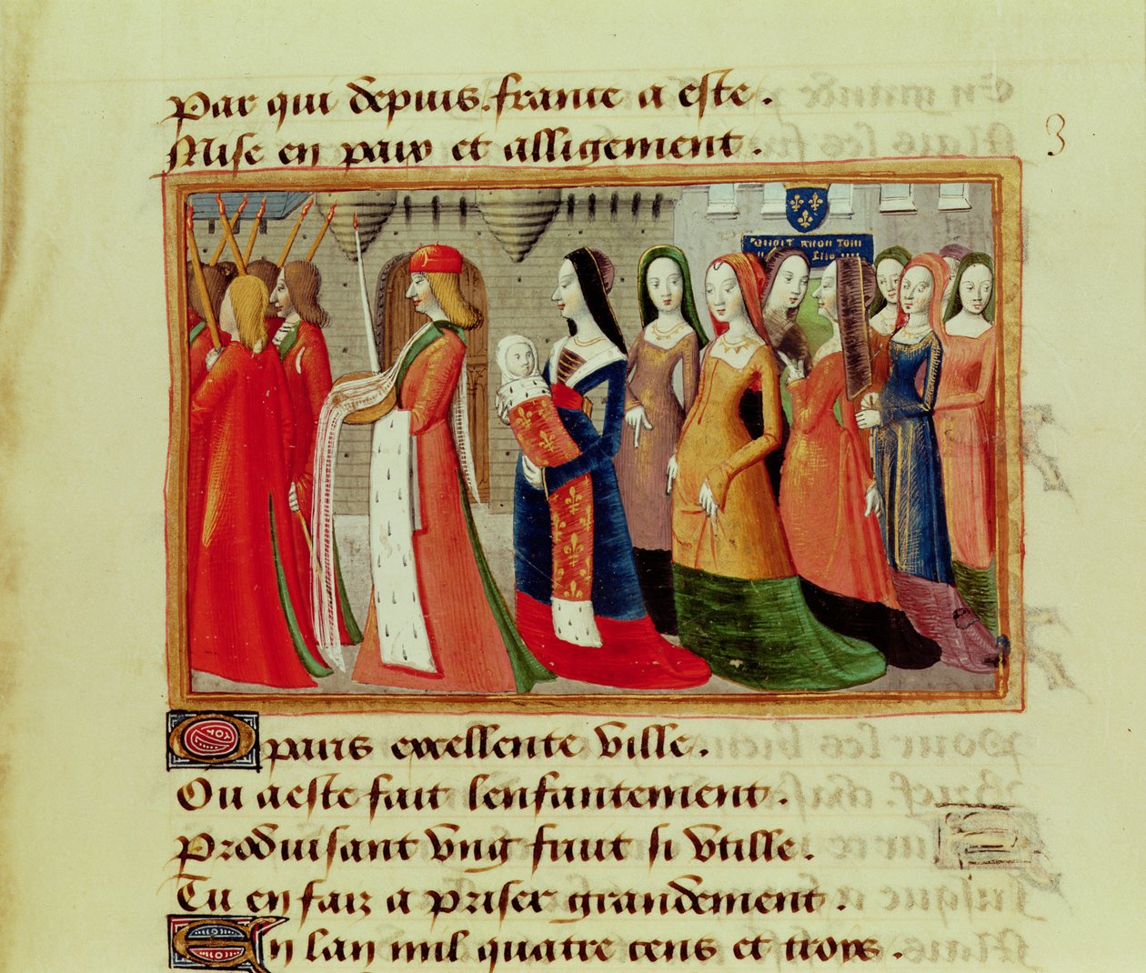 Prezentace dauphina (1403-61), budoucího francouzského krále Karla VII., městu Paříži, z Vigilie Karla VII., cca 1484 od Martial de Paris