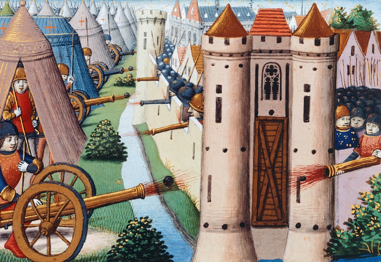 Obléhání Rouenu (červenec 1418–leden 1419) 1484, folio 19v, Vigiles de Charles VII od Martial de Paris (fl.15th century)