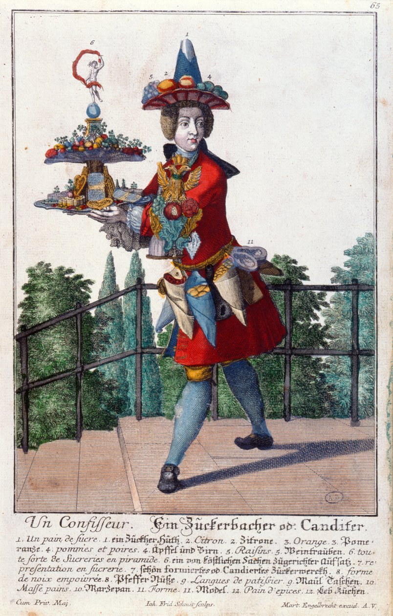 A Confectioner, c.1735 (barevné rytí) od Martin Engelbrecht