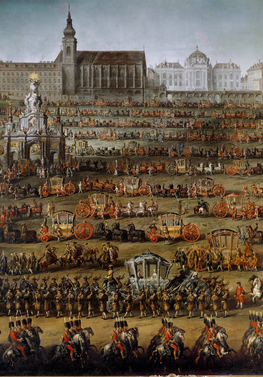 Příjezd princezny Isabely Parmské do Vídně u příležitosti její svatby s císařem Josefem II., 5.10.1760 Detail. (Malování) od Martin (and studio) Mytens or Meytens