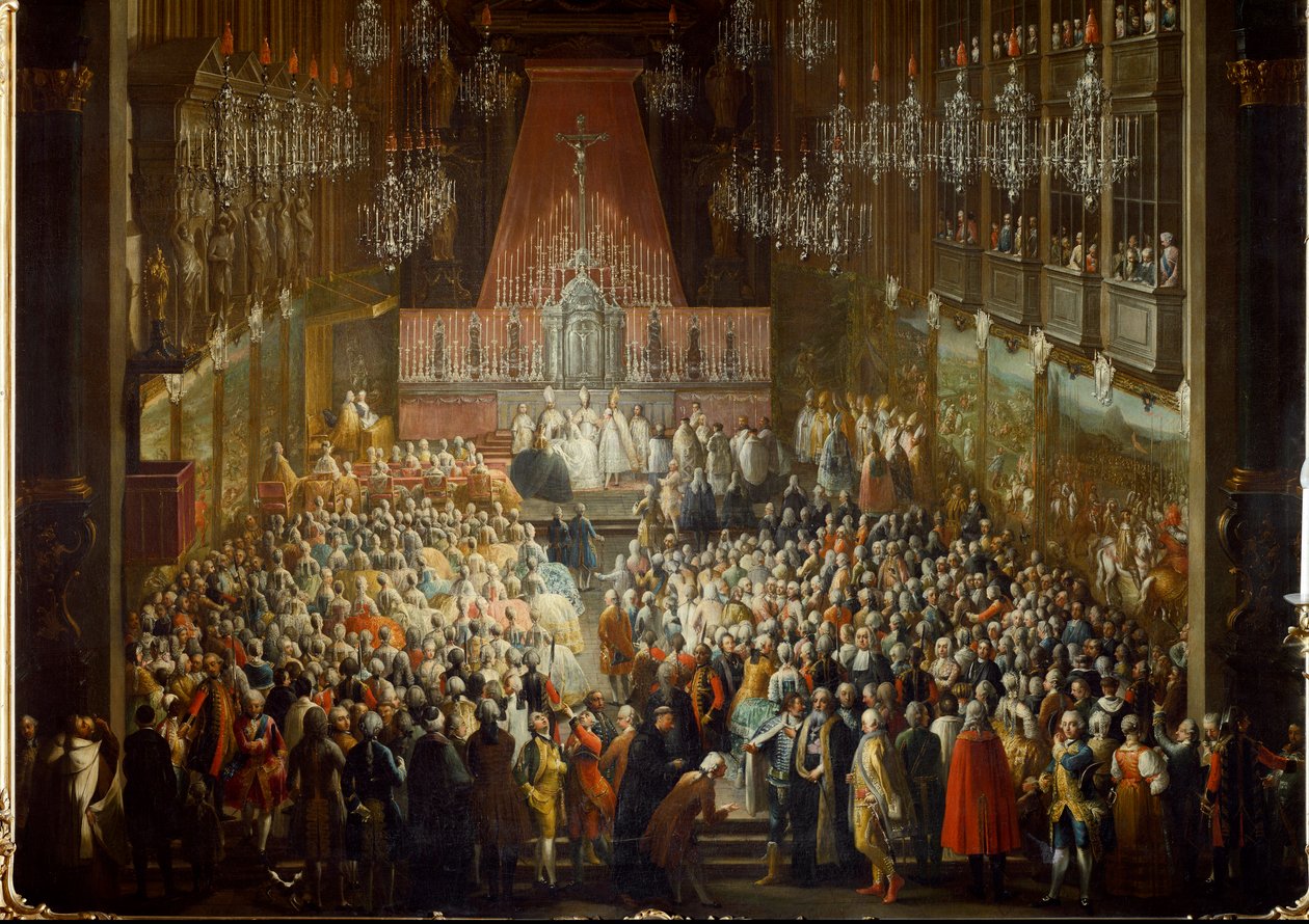 Svatební obřad princezny Isabely Parmské s císařem Josefem II., dne 6.10.1760. Detail (malba) od Martin (and studio) Mytens or Meytens